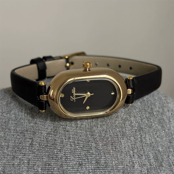 Wholesale Women's Oval Dial Super Fiber Strap Fashionable Minimalist Watch With Pin Buckle And Flat Top Tapered Crown