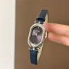 Wholesale Women's Oval Dial Super Fiber Strap Fashionable Minimalist Watch With Pin Buckle And Flat Top Tapered Crown
