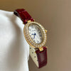 Wholesale Women's Oval Diamondstudded Quartz Watch With Red Leather Strap And Alloy Case