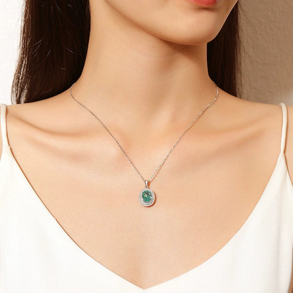 Wholesale Women's Oval Pendant Necklace 925 Sterling Silver High Carbon Diamond Geometric Design