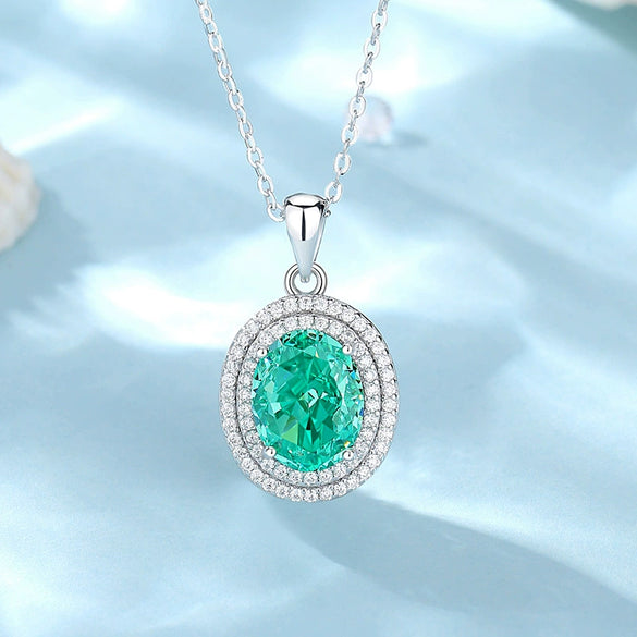 Wholesale Women's Oval Pendant Necklace 925 Sterling Silver High Carbon Diamond Geometric Design