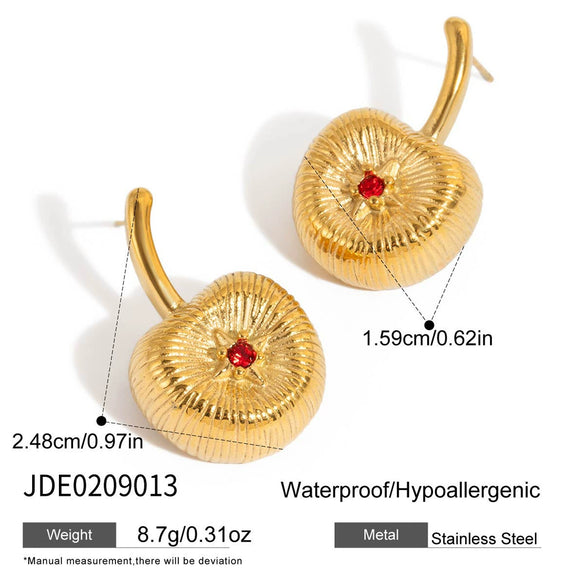 Wholesale Women's Pastoral Style Geometric And Fruit Pattern Stainless Steel Electroplated Cherry Rhinestone Earrings