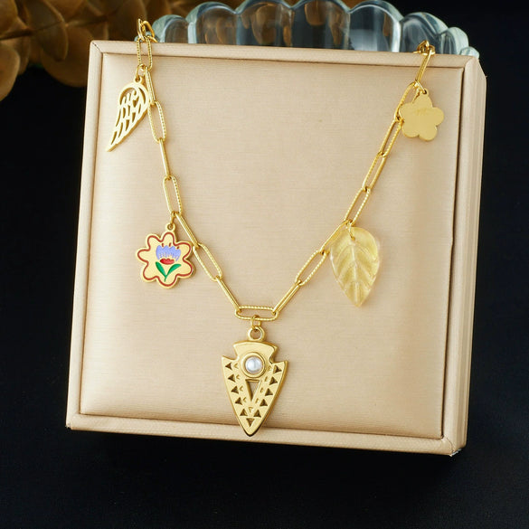 Wholesale Women's Pastoral Style Stainless Steel Electroplated Flower Pendant Necklace With Flat Cross Chain