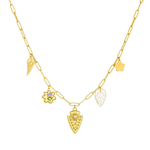 Wholesale Women's Pastoral Style Stainless Steel Electroplated Flower Pendant Necklace With Flat Cross Chain