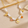 Wholesale Women's Pastoral Style Stainless Steel Electroplated Flower Pendant Necklace With Flat Cross Chain