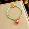 Wholesale Women's Pastoral Style Strawberry Mushroom Insect Fruit Pattern Stainless Steel Electroplated Beaded Bracelet