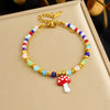 Wholesale Women's Pastoral Style Strawberry Mushroom Insect Fruit Pattern Stainless Steel Electroplated Beaded Bracelet