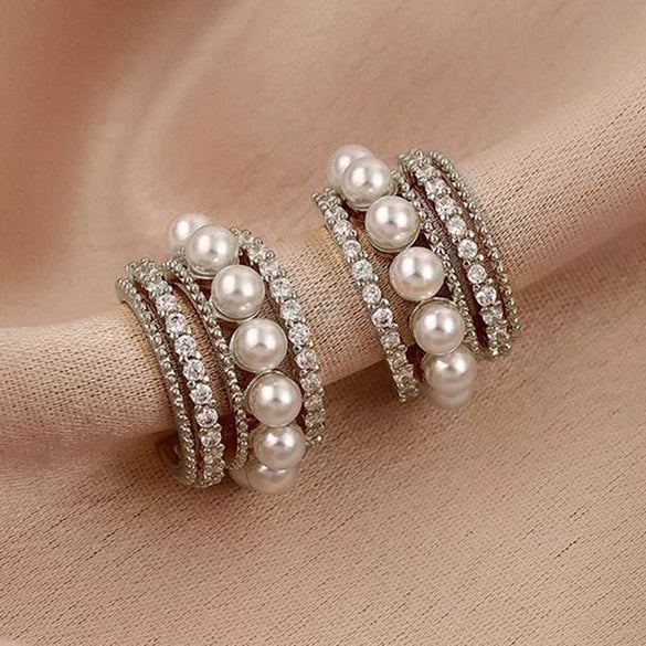 Wholesale Women's Pearl And Zircon Earrings High Sense Geometric Retro Light Luxury Electroplated