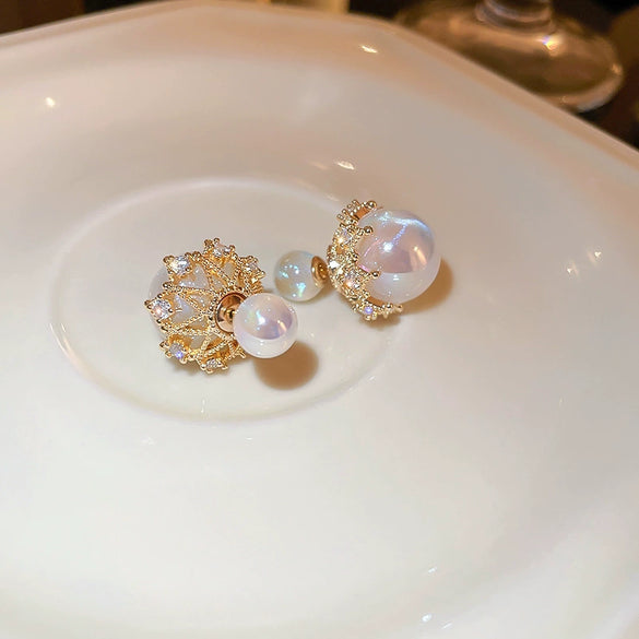 Wholesale Women's Pearl And Zircon Earrings High Sense Geometric Retro Light Luxury Electroplated
