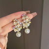Wholesale Women's Pearl And Zircon Earrings High Sense Geometric Retro Light Luxury Electroplated