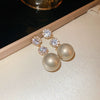 Wholesale Women's Pearl And Zircon Earrings High Sense Geometric Retro Light Luxury Electroplated