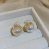 Wholesale Women's Pearl And Zircon Earrings High Sense Geometric Retro Light Luxury Electroplated