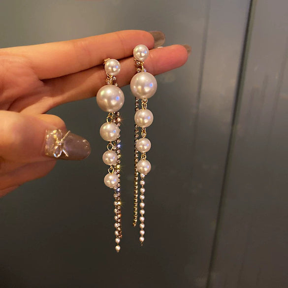 Wholesale Women's Pearl And Zircon Earrings High Sense Geometric Retro Light Luxury Electroplated