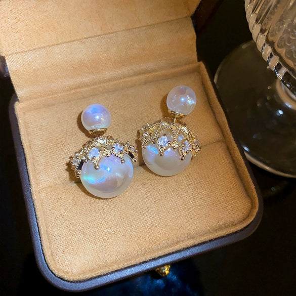 Wholesale Women's Pearl And Zircon Earrings High Sense Geometric Retro Light Luxury Electroplated