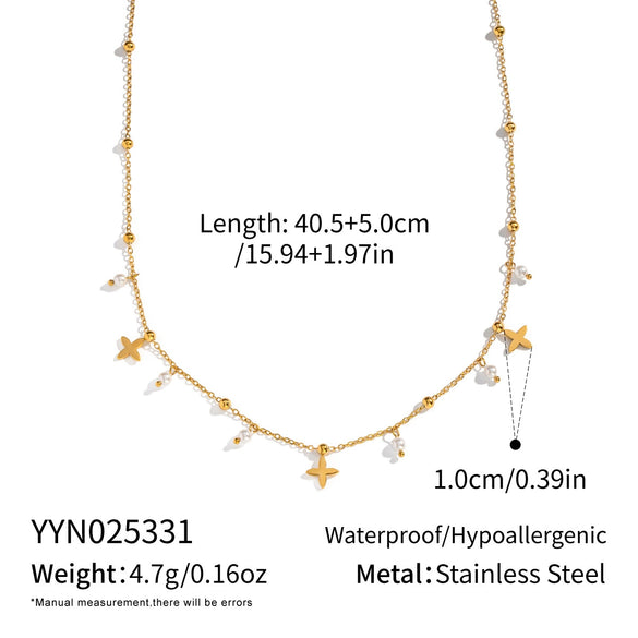 Wholesale Women's Pearl Cross Pendant Necklace In Geometric Shape With 18K Real Gold Plating And Pvd Furnace Vacuum Real Gold Processing Stainless Steel Jewelry