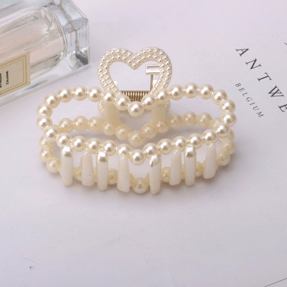 Wholesale Women's Pearl Hairpin Shark Clip With Baking Paint Bow Grip For Ponytail