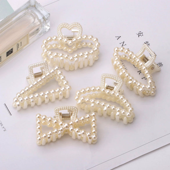 Wholesale Women's Pearl Hairpin Shark Clip With Baking Paint Bow Grip For Ponytail