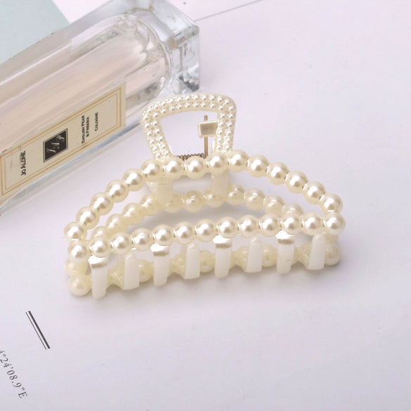Wholesale Women's Pearl Hairpin Shark Clip With Baking Paint Bow Grip For Ponytail