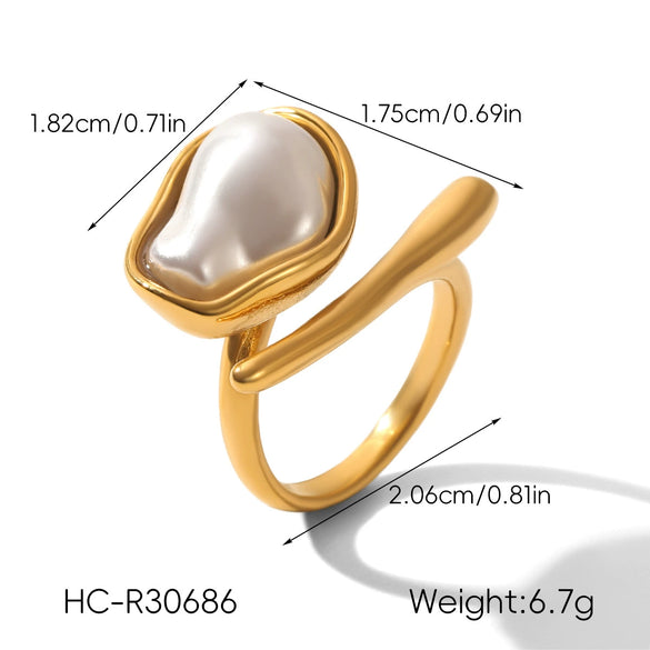Wholesale Women's Pearl Inlaid Geometric Drop Shape Stainless Steel Open Ring Light Luxury Minimalist Ins Style Jewelry