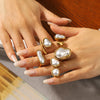 Wholesale Women's Pearl Inlaid Geometric Drop Shape Stainless Steel Open Ring Light Luxury Minimalist Ins Style Jewelry