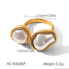 Wholesale Women's Pearl Inlaid Geometric Drop Shape Stainless Steel Open Ring Light Luxury Minimalist Ins Style Jewelry