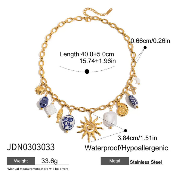 Wholesale Women's Pearl Necklace And Colorfree Titanium Steel Earrings With Ceramic Light Luxury High End Style Electroplated Jewelry