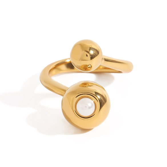 Wholesale Women's Pearl Ring In Geometric Design Made Of Stainless Steel With Electroplating Treatment