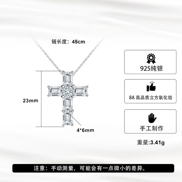 Wholesale Women's Pendant Chain Silver 925 Sterling Silver Geometric Cross Electroplated With Zircon