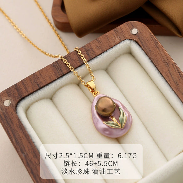 Wholesale Women's Pendant Necklace Copper Gold Plated Geometric Flower Drop Shape Electroplating French Retro Style