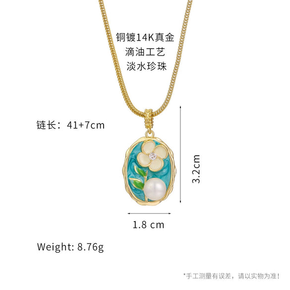Wholesale Women's Pendant Necklace Copper Gold Plated Geometric Flower Drop Shape Electroplating French Retro Style
