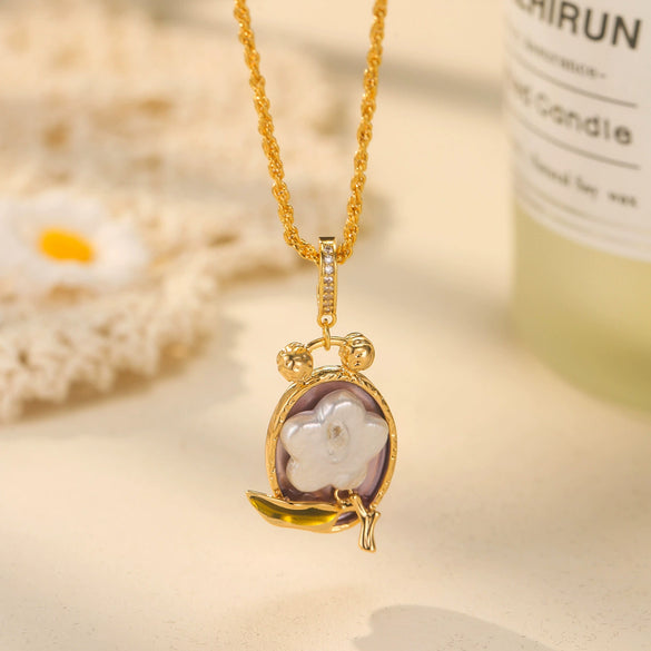Wholesale Women's Pendant Necklace Copper Gold Plated Geometric Flower Drop Shape Electroplating French Retro Style