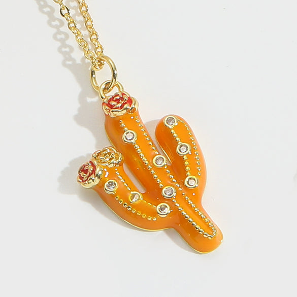 Wholesale Women's Pendant Necklace Copper Mixed Gemstone Setting Geometric Plants Flowers Style Electroplating Cactus Shape