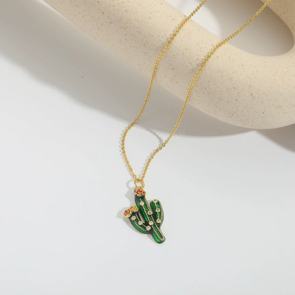 Wholesale Women's Pendant Necklace Copper Mixed Gemstone Setting Geometric Plants Flowers Style Electroplating Cactus Shape