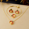 Wholesale Women's Personality Animals Style Butterfly Dragonfly Insect Stainless Steel Goldplated Pendant Earrings Necklaces Hand Accessories Set