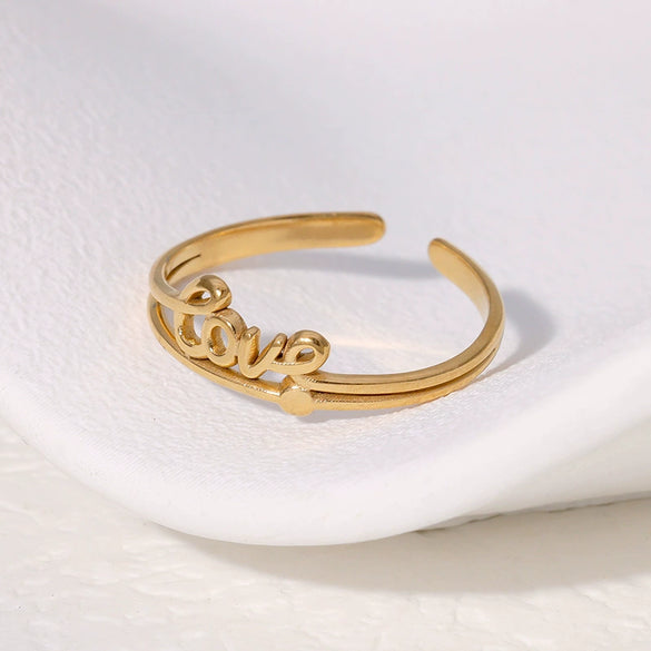 Wholesale Women's Personality English Letter Love Design Open Ring In Stainless Steel With Electroplating Treatment