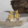 Wholesale Women's Personality Exaggerated Spider Web 925 Sterling Silver Natural Garnet Sapphire Color Treasure Ring Set With Precious Stones