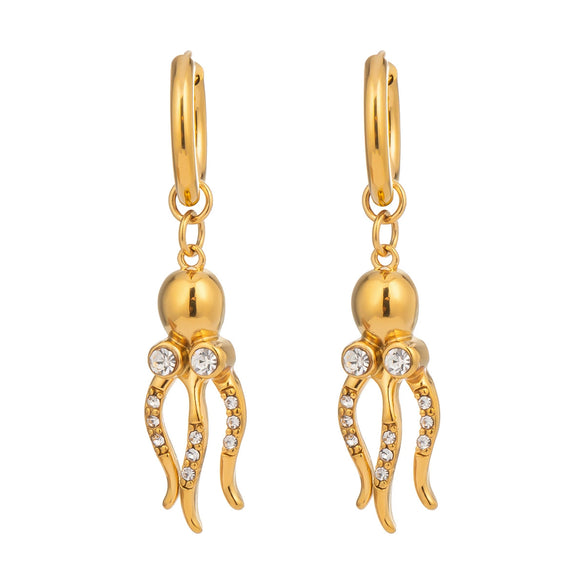 Wholesale Women's Personalized Animal Pattern Electroplated Stainless Steel Octopus Inlaid Zircon Earrings Jewelry