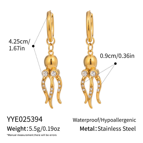 Wholesale Women's Personalized Animal Pattern Electroplated Stainless Steel Octopus Inlaid Zircon Earrings Jewelry