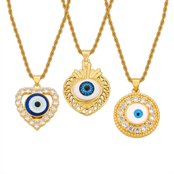 Wholesale Women's Personalized Geometric Devil's Eye Pendant Necklace With Diamondembedded Design Electroplated Copper And Titanium Steel Clavicle Chain Jewelry