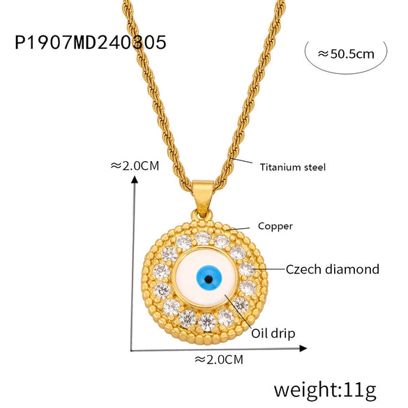 Wholesale Women's Personalized Geometric Devil's Eye Pendant Necklace With Diamondembedded Design Electroplated Copper And Titanium Steel Clavicle Chain Jewelry