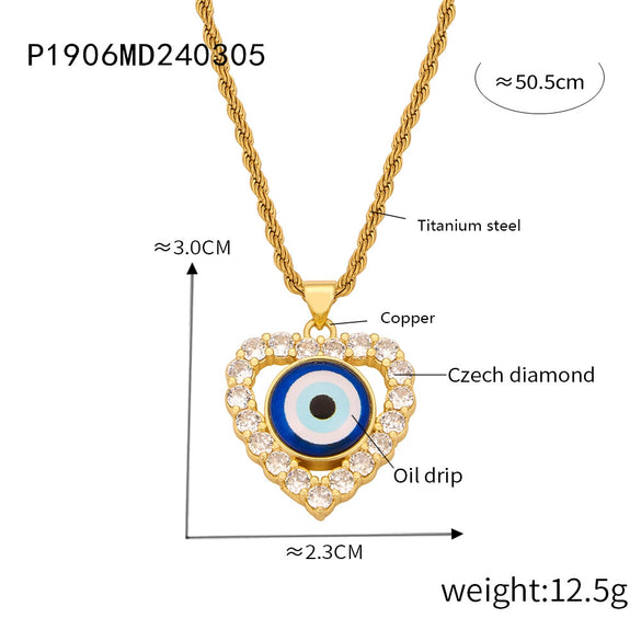 Wholesale Women's Personalized Geometric Devil's Eye Pendant Necklace With Diamondembedded Design Electroplated Copper And Titanium Steel Clavicle Chain Jewelry