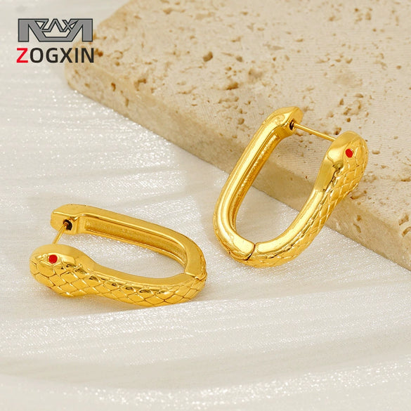 Wholesale Women's Personalized Geometric Snake Earrings Titanium Steel Gold Plated