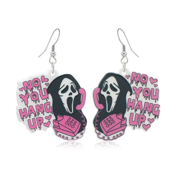 Wholesale Women's Pink Acrylic Ghost Letter Earrings With Geometric Pattern Fashion Creative Uninlaid