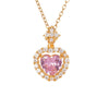 Wholesale Women's Pink Love Sweet Copper Zircon Heart Pendant Necklace With Electroplating And O Word Chain In Light Luxury Style