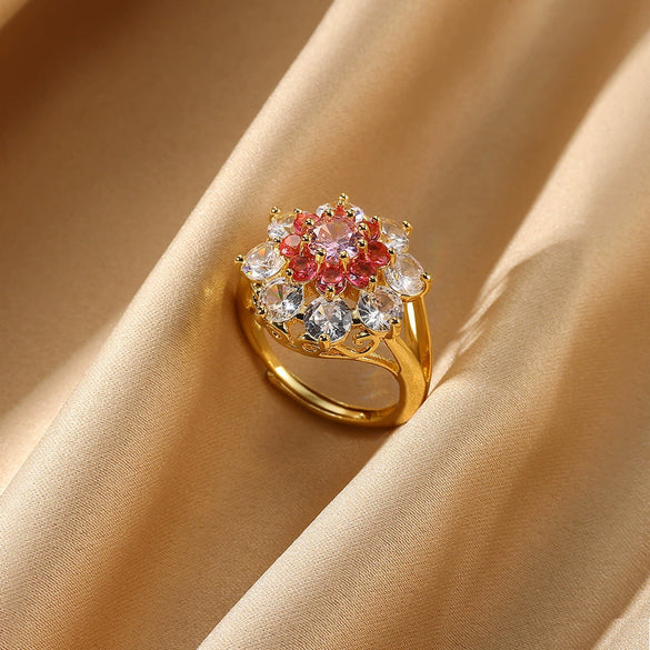 Wholesale Women's Pink Love Zircon Copper Heartshaped Ring Set With Diamonds Retro Versatile Open Light Luxury Palace Style Geometric