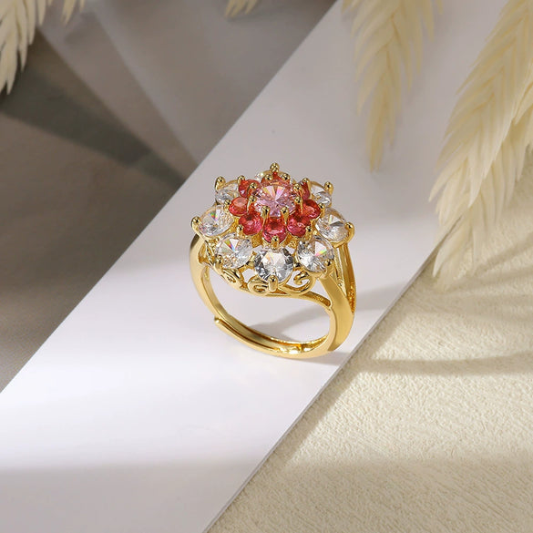 Wholesale Women's Pink Love Zircon Copper Heartshaped Ring Set With Diamonds Retro Versatile Open Light Luxury Palace Style Geometric