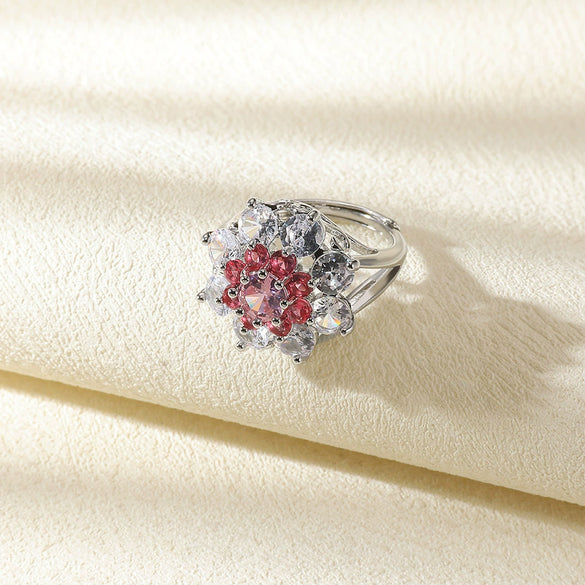 Wholesale Women's Pink Love Zircon Copper Heartshaped Ring Set With Diamonds Retro Versatile Open Light Luxury Palace Style Geometric