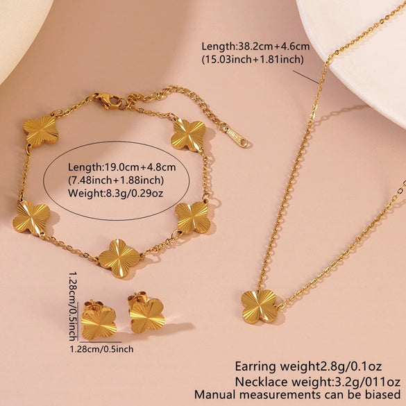 Wholesale Women's Plants And Flowers Four Leaf Clover Stainless Steel Jewelry Set Electroplated O Word Chain Necklace Bracelet Earring