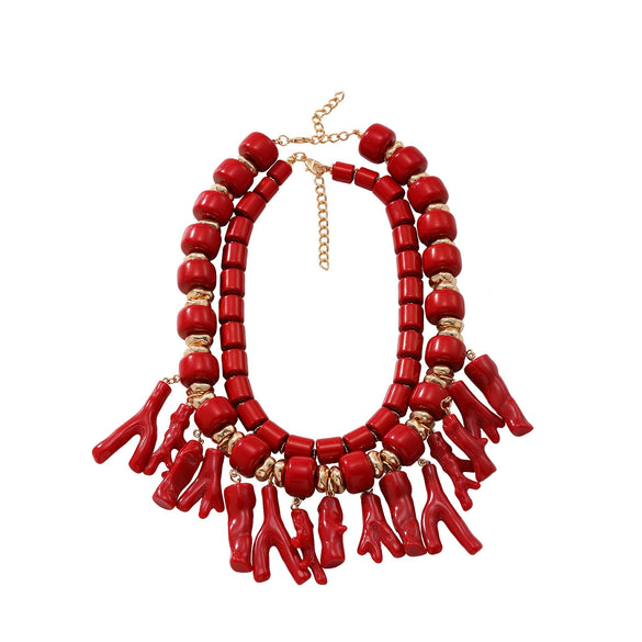 Wholesale Women's Plastic Resin Geometric Hand Knit Multi Layer Necklace With Mixed Gemstone Pendant And Regular Chain In Plants Flowers Style
