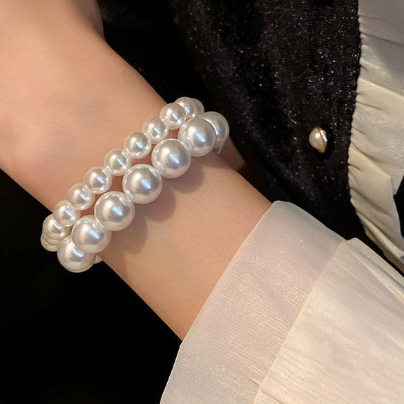 Wholesale Women's Plastic Resin Geometric Handmade Pearl Elastic Bracelet